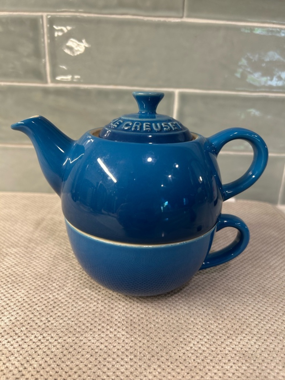 Le Creuset Marseille Blue Stoneware Tea for One Set 10 oz